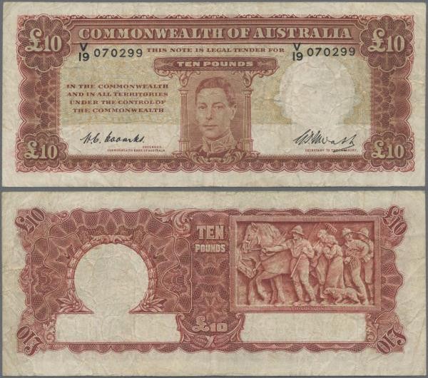 Australia: Commonwealth Bank of Australia 10 Pounds ND(1940-52) with signatures:...