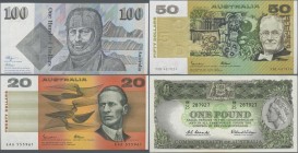 Australia: Very nice set with 4 banknotes comprising 1 Pound ND(1953-60) Commonwealth of Australia P.30 (XF+), 20 Dollars ND(1974-94) P.46e (aUNC), 50...