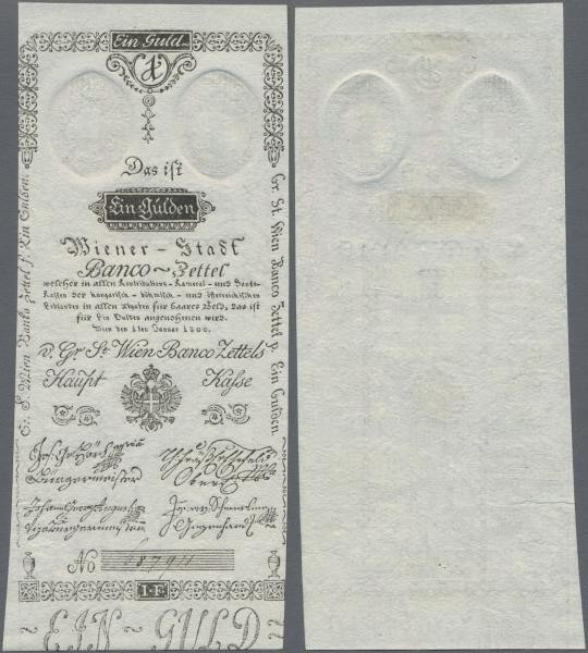 Austria: Wiener Stadt-Banco-Zettel 1 Gulden 1800, P.A29 in perfect UNC condition...
