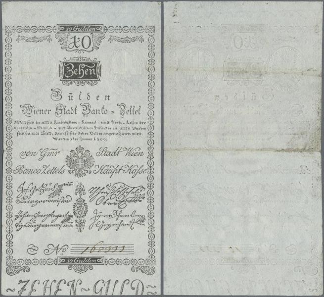 Austria: Wiener Stadt Banko-Zettel 10 Gulden 1800, P.A32, great original shape a...