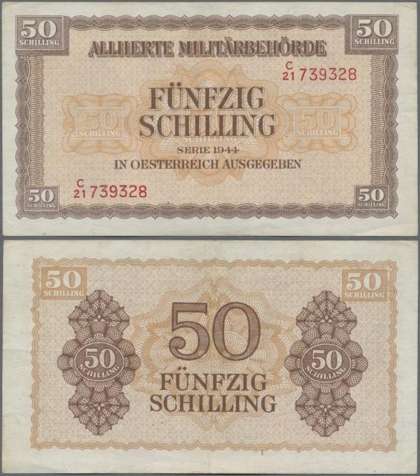 Austria: Lot with 50 banknotes Austria 50 Schilling 1944, Allied Occupation WW I...
