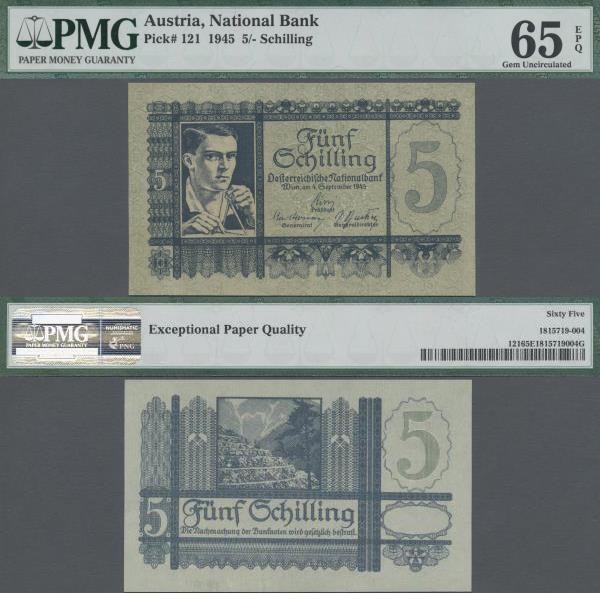 Austria: Oesterreichische Nationalbank 5 Schilling 1945, P.121, perfect uncircul...
