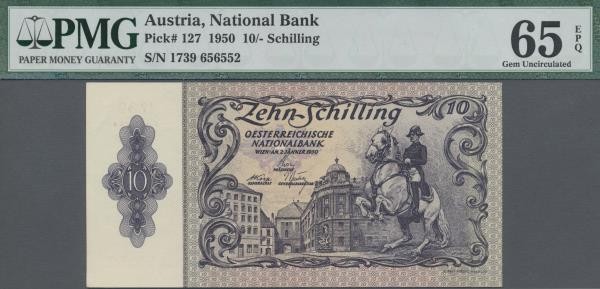 Austria: Oesterreichische Nationalbank 10 Schilling 1950, P.127, perfect conditi...