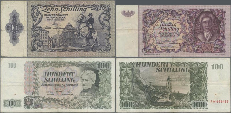 Austria: Very nice set with 8 banknotes comprising 10 Schilling 1950 P.128 (F-),...