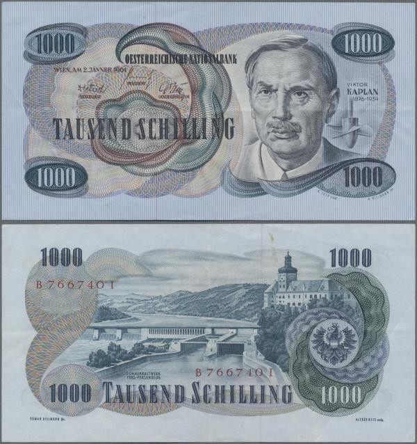 Austria: 1000 Schilling 1961, P.141a, very nice with crisp paper and just a few ...