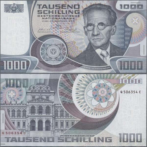 Austria: Österreichische Nationalbank 1000 Schilling 1983 with portrait of Erwin...