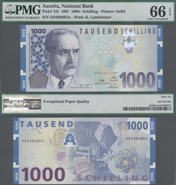 Austria: Oesterreichische Nationalbank 1000 Schilling 1997 with portrait of Karl...