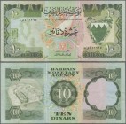 Bahrain: 10 Dinars L.1973, P.9, still strong paper and bright colors with several folds and creases. Condition: F+
 [differenzbesteuert]