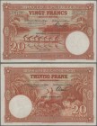 Belgian Congo: Banque du Congo Belge 20 Francs 1943, P.15C, tiny margin split at upper center, lightly cleaned and stronger fold at center, Condition:...