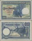 Belgian Congo: Banque du Congo Belge 100 Francs 1947, P.17c, very nice original shape, not cleaned or pressed, some soft folds and lightly toned paper...