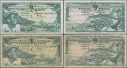 Belgian Congo: Pair with 20 Francs December 1st 1957 P.31 (F) and 20 Francs August 1st 1957 P.31 (VF+). (2 pcs.)
 [differenzbesteuert]