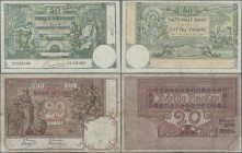 Belgium: Pair with 20 Francs 1905 P.62d (F/F-) and 50 Francs 1919 P.68b (VF). (2 pcs.)
 [differenzbesteuert]