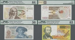Belgium: Nice lot with 3 banknotes containing 500 Francs 1963 P.135a PMG 50 About Uncirculated, 1000 Francs ND(1980-96) P.144a PMG 64 Choice Uncircula...