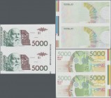 Belgium: Nationale Bank van Belgie 3 uncut pairs with progressive proofs for the 5000 Francs Testbiljet ND(ca.1975), P.NL, one pair with watermark, se...