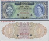 Belize: The Government of Belize 1 Dollar 1974-76 color trial SPECIMEN in blue instead of green color, P.33cts with overprint ”Specimen” and punch hol...
