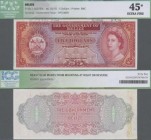 Belize: The Government of Belize 5 Dollars 1974-76 SPECIMEN without serial number and signature, P.35s, handwritten annotations at upper margin on fro...