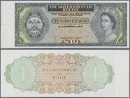 Belize: The Government of Belize 10 Dollars 1974-76 SPECIMEN proof, P.36p with a small border piece at left in perfect condition with a soft vertical ...