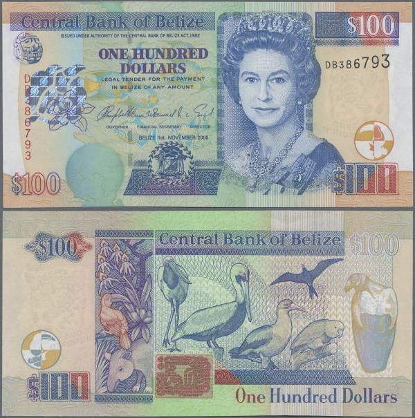 Belize: 100 Dollars 2006, P.71b in perfect UNC condition.
 [differenzbesteuert]