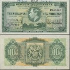 Bermuda: Bermuda Government 10 Shillings 1937 SPECIMEN, P.9s with perforation ”Cancelled”, serial number A000001 and K100000 and Specimen number 12345...