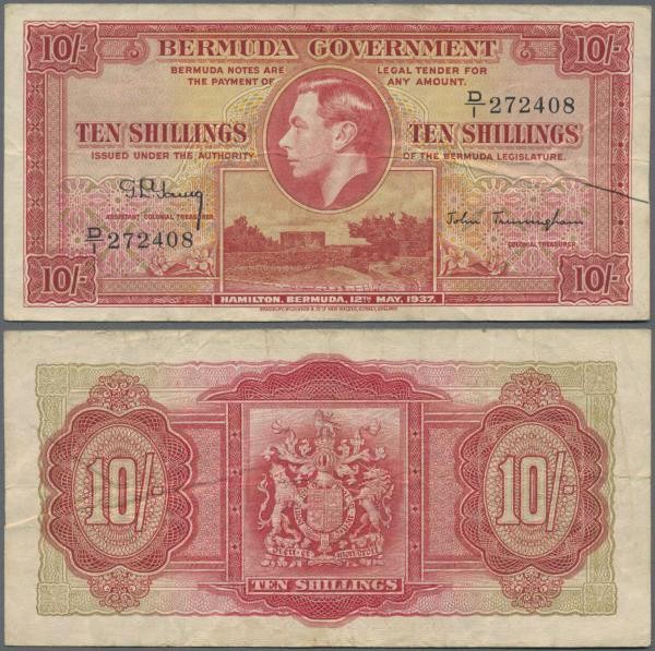 Bermuda: Government of Bermuda 10 Shillings 1937, P.10b, still nice with lightly...