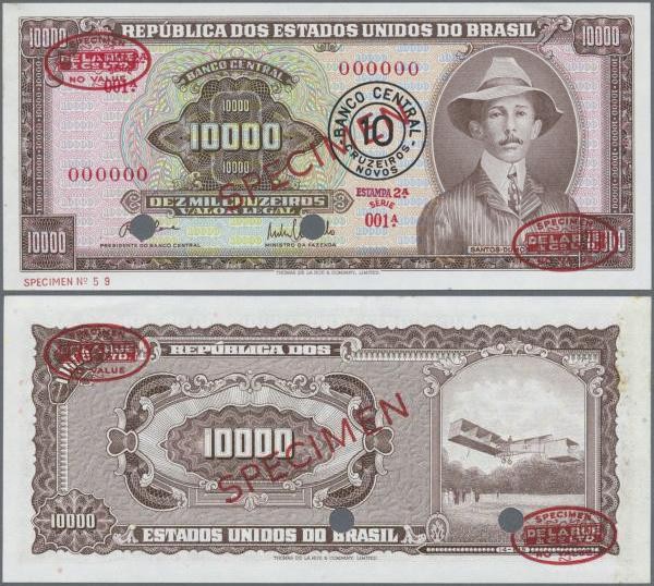 Brazil: Banco Central do Brasil 10 Cruzeiros Novos on 10.000 Cruzeiros ND(1967) ...