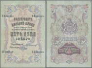 Bulgaria: 5 Leva Srebro ND(1909) with blue signatures: Chakalov & Venkov and four times double letter serial number on front, P.2c, great original sha...