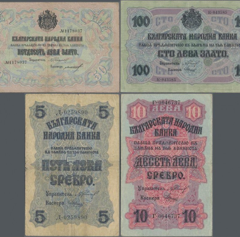 Bulgaria: Very rare set with 8 banknotes comprising 10 Leva Srebro ND(1904) P.3b...