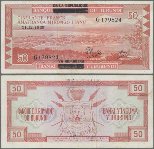 Burundi: Banque de la République du Burundi 50 Francs 1964, P.16a, soft vertical...