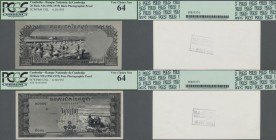 Cambodia: Banque Nationale du Cambodge photographic proof of front and reverse with an unissued design for a 20 Riels Note ND(1956-75), P.NL, both wit...
