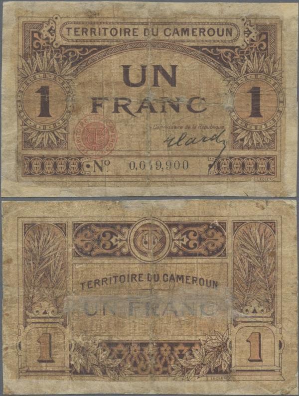 Cameroon: Territoire du Cameroun 1 Franc ND(1922), P.5, highly rare banknote, al...