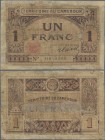 Cameroon: Territoire du Cameroun 1 Franc ND(1922), P.5, highly rare banknote, almost well worn with a lot of repaired parts. Condition: VG
 [differen...