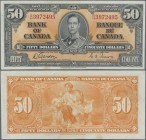 Canada: 50 Dollars 1937, P.63b, very nice with strong paper and bright colors, some folds and a few minor spots at lower margin. Condition: VF+
 [dif...