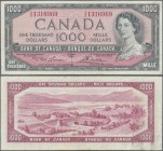 Canada: 1000 Dollars 1954, P.83d, great high value note in nice condition, two tiny pinholes and a few folds and creases from circulation. Condition: ...