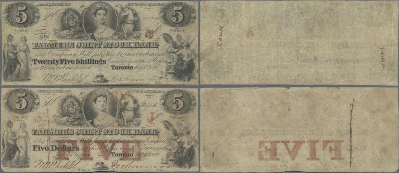 Canada: The Farmers Joint Stock Bank in Toronto, pair with 25 Shillings and 5 Do...