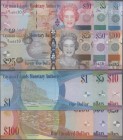 Cayman Islands: Very nice and complete set of the 2010 issue with 1, 5, 10, 20, 50 and 100 Dollars, P.38-43, all with serial number D/1 000430 and all...
