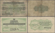 Ceylon: Nice pair with Ceylon 2 Rupees 1939 P.21b (VG/F-) and for the Ottoman Empire 1 Piastre 1913 P.85 (F). (2 pcs.)
 [differenzbesteuert]