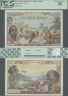 Chad: Banque des États de l'Afrique Centrale - République du Tchad 5000 Francs 1980, P.8, great original shape with the wavy French banknote paper, so...