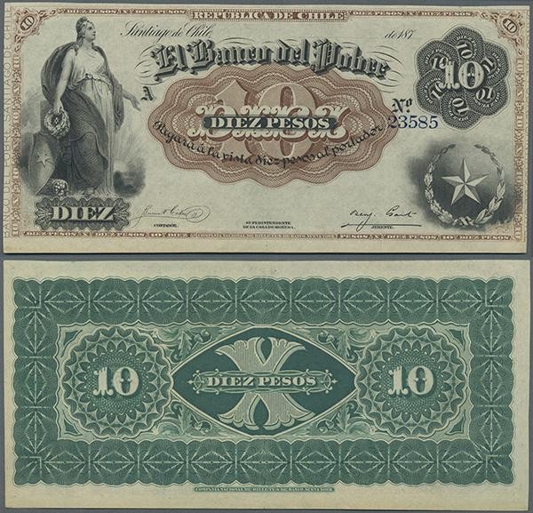 Chile: El Banco Del Pobre 10 Pesos 187x P. S363r, remainder, very light center b...