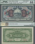 China: Bank of China – SHANGHAI 5 Yuan 1918 SPECIMEN, P.52ks, almost perfect condition and PMG graded 64 Choice Uncirculated EPQ. Rare!
 [differenzbe...