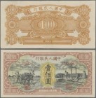 China: Peoples Bank of China 100 Yuan 1948, P.808, excellent condition with a stronger vertical fold at center and some tiny spots, otherwise perfect,...