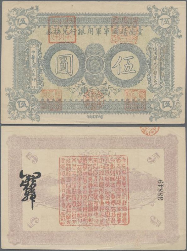 China: Yunnan National Pacification Army 5 Yuan 1917, P.S3959, unfolded with a f...