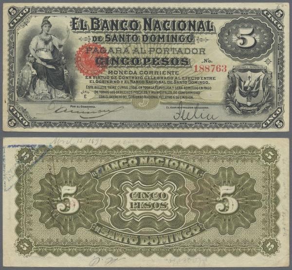 Dominican Republic: Banco Nacional de Santo Domingo ND(1898), P.S133, tiny hole ...