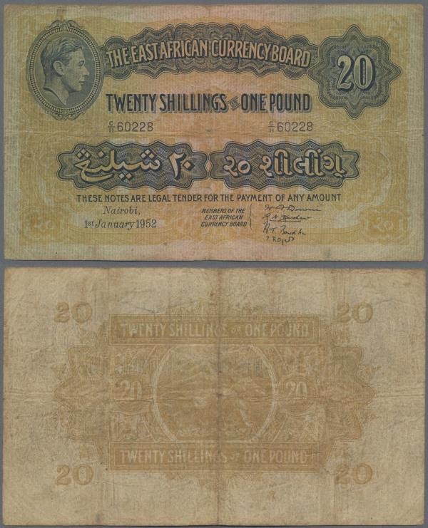 East Africa: The East African Currency Board 20 Shillings 1952, P.30b, still nic...