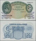 Egypt: The National Bank of Egypt 50 Piastres 1938 with signature: Cook, P.21a, almost perfect condition without stronger folds, just a few minor crea...