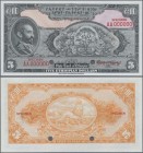 Ethiopia: The State Bank of Ethiopia 5 Dollars ND(1945) SPECIMEN with signature Rozell, P.13cs, red serial number AA000000, red overprint ”Specimen” o...