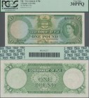 Fiji: The Government of Fiji 1 Pound December 1st 1962, P.53e, still nice with a few folds and creases in the paper, PCGS graded 30 PPQ Very Fine.
 [...