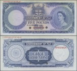 Fiji: Government of Fiji 5 Pounds 1954-67 color trial SPECIMEN in blue instead of purple-green, P.54cts, red overprint ”Specimen” and ”Specimen of no ...