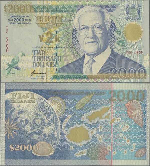 Fiji: Reserve Bank of Fiji 2000 Dollars ”Millennium” Commemorative Issue 2000, P...