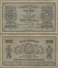 Finland: Finlands Bank 5 Markkaa 1878 with printed signatures, P.A43b, still nice condition with stained paper, several folds and tiny pinholes, Condi...