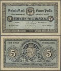 Finland: Finlands Bank 5 Markkaa 1886, P.A50, great original shape with bright colors, some folds and lightly toned paper, Condition: VF. Very Rare!
...